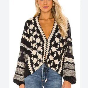 Free People Black and White Patterned Blouse